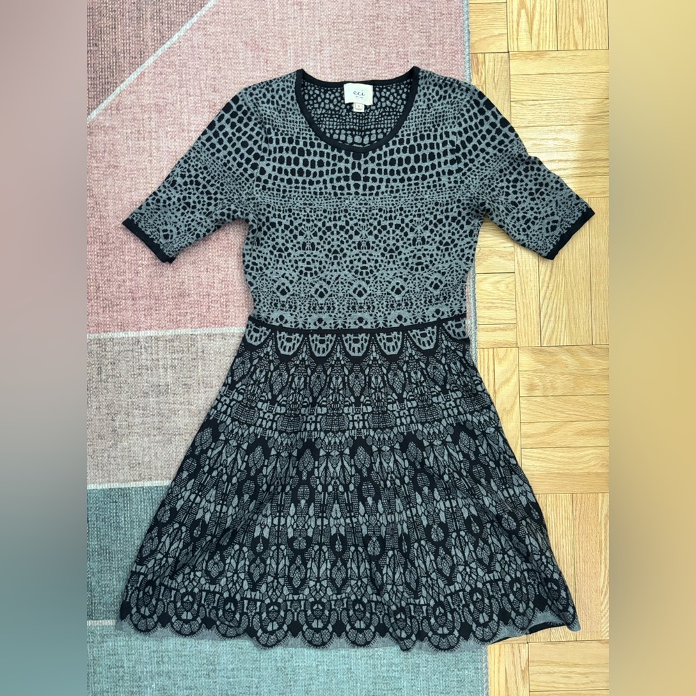 ECI Black and Gray Textured Midi Dress